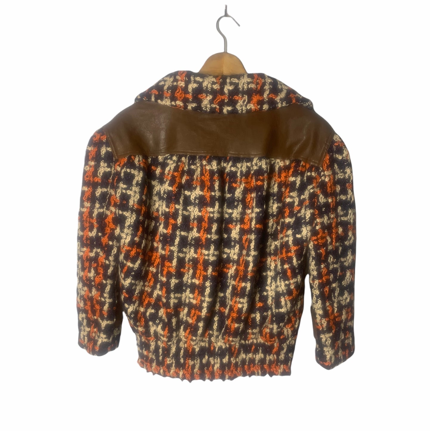 Women's Faux Leather Trim Crochet Knit Bomber Jacket