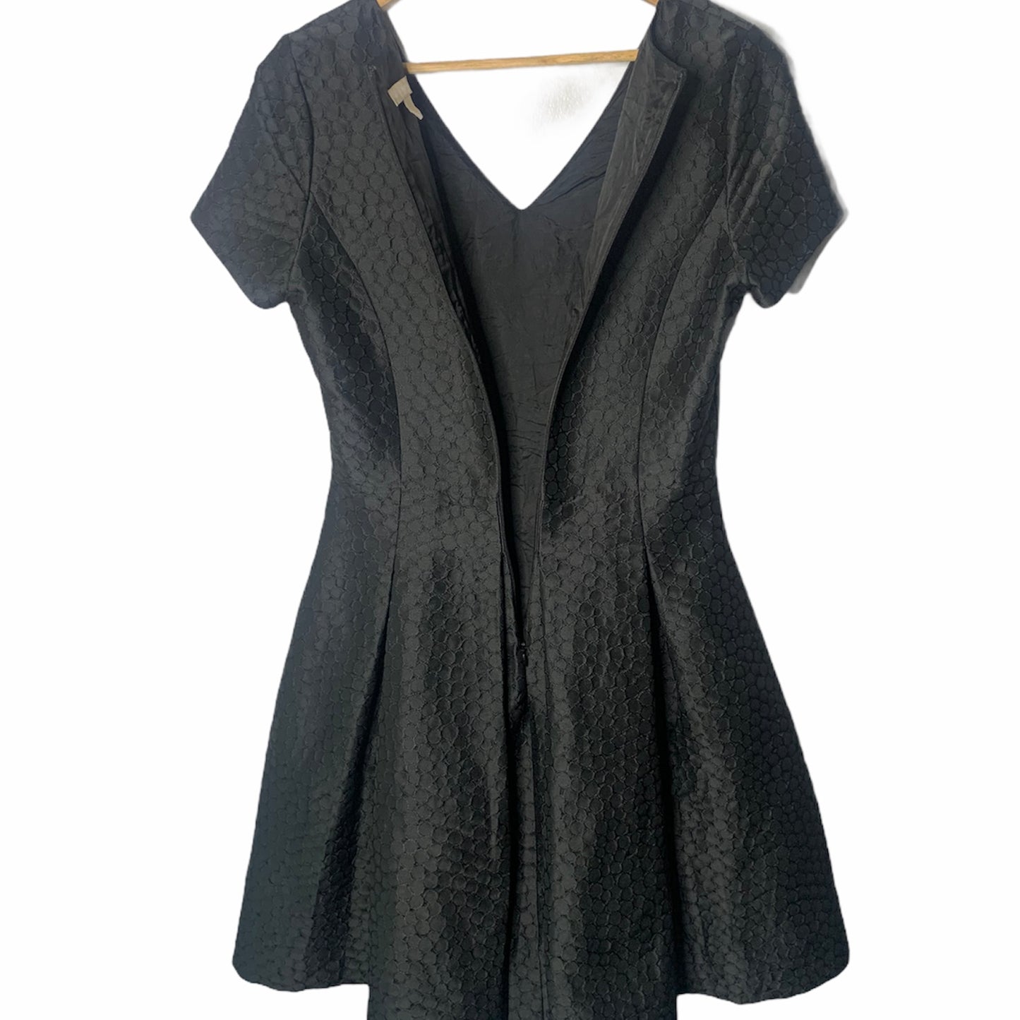 Black Jacquard Dot Flare Dress