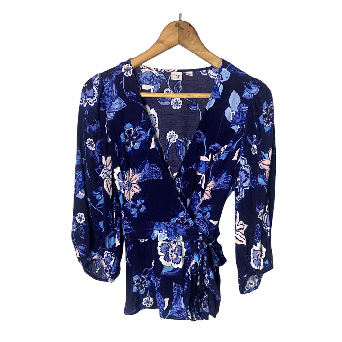 Women’s Blue Floral Crop Wrap Blouse