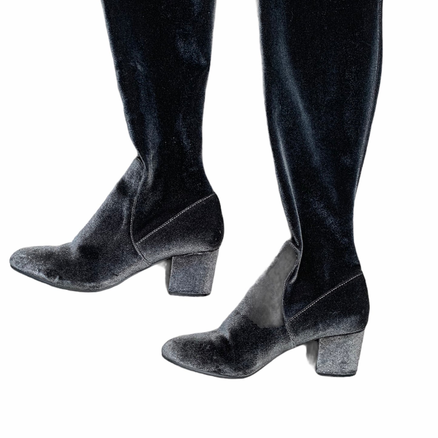 Gray Isaac Velvet Over The Knee High Sock Boots