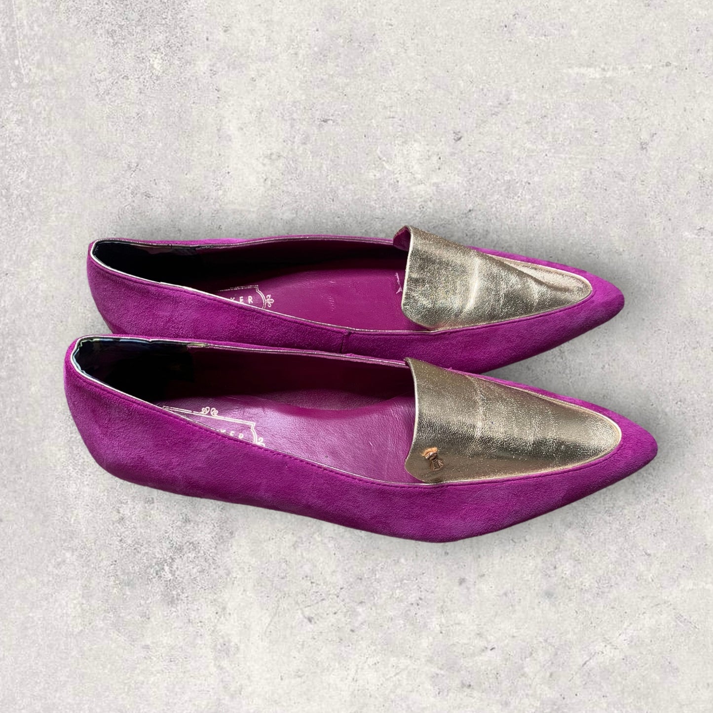 Women’s Magenta & Metallic Gold Leather Loafers Size 6 ½