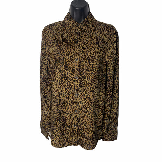 Animal Print Long Sleeve Button Up Top