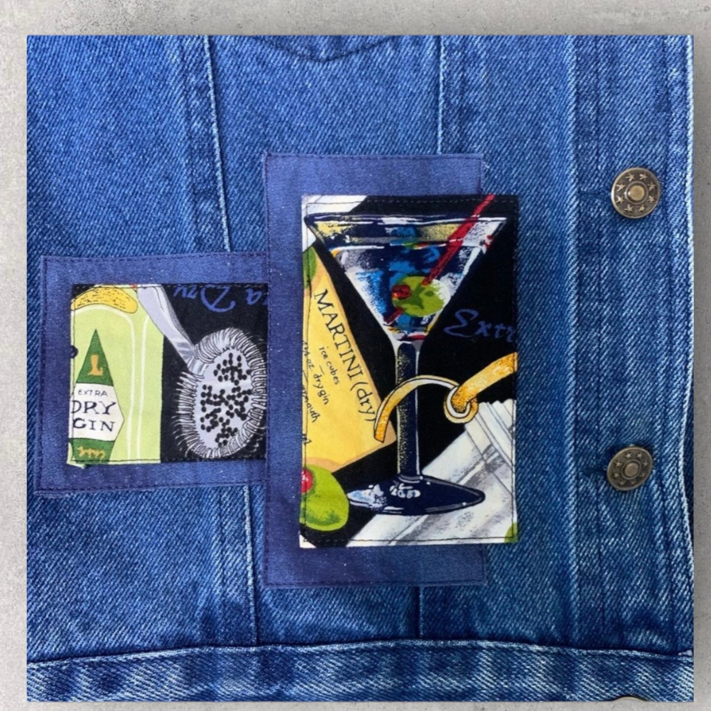 Vintage PTNY Martini Receipe Patched Denim Jacket Women’s Size XL