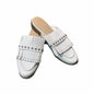 Women's Beaded Accent Faux Leather White Fringe Mules  Size 11