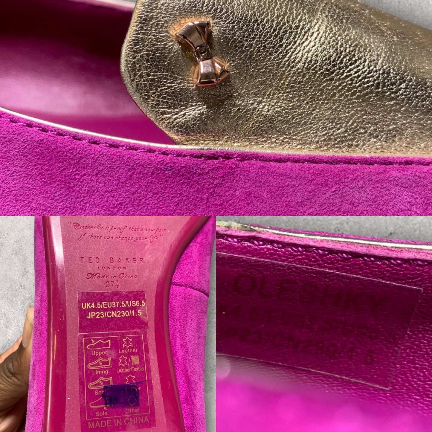 Women’s Magenta & Metallic Gold Leather Loafers Size 6 ½