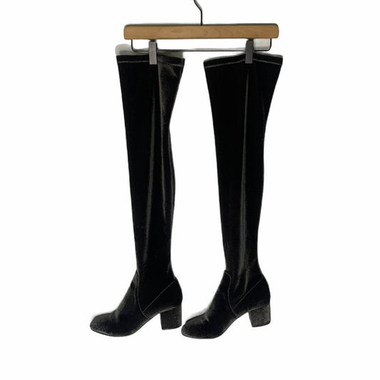 Gray Isaac Velvet Over The Knee High Sock Boots