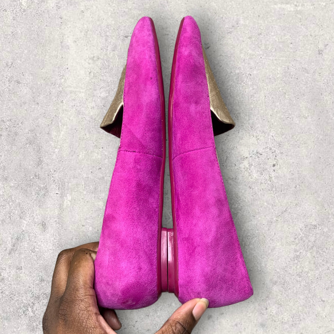 Women’s Magenta & Metallic Gold Leather Loafers Size 6 ½
