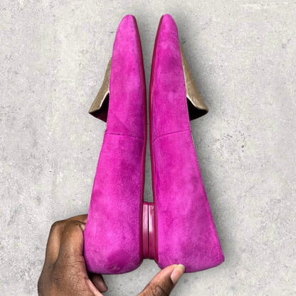 Women’s Magenta & Metallic Gold Leather Loafers Size 6 ½
