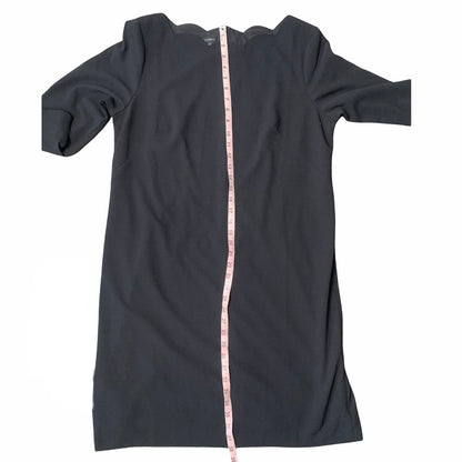 Black Moss Crepe Scalloped Neck ¾ Sleeve Shift Dress