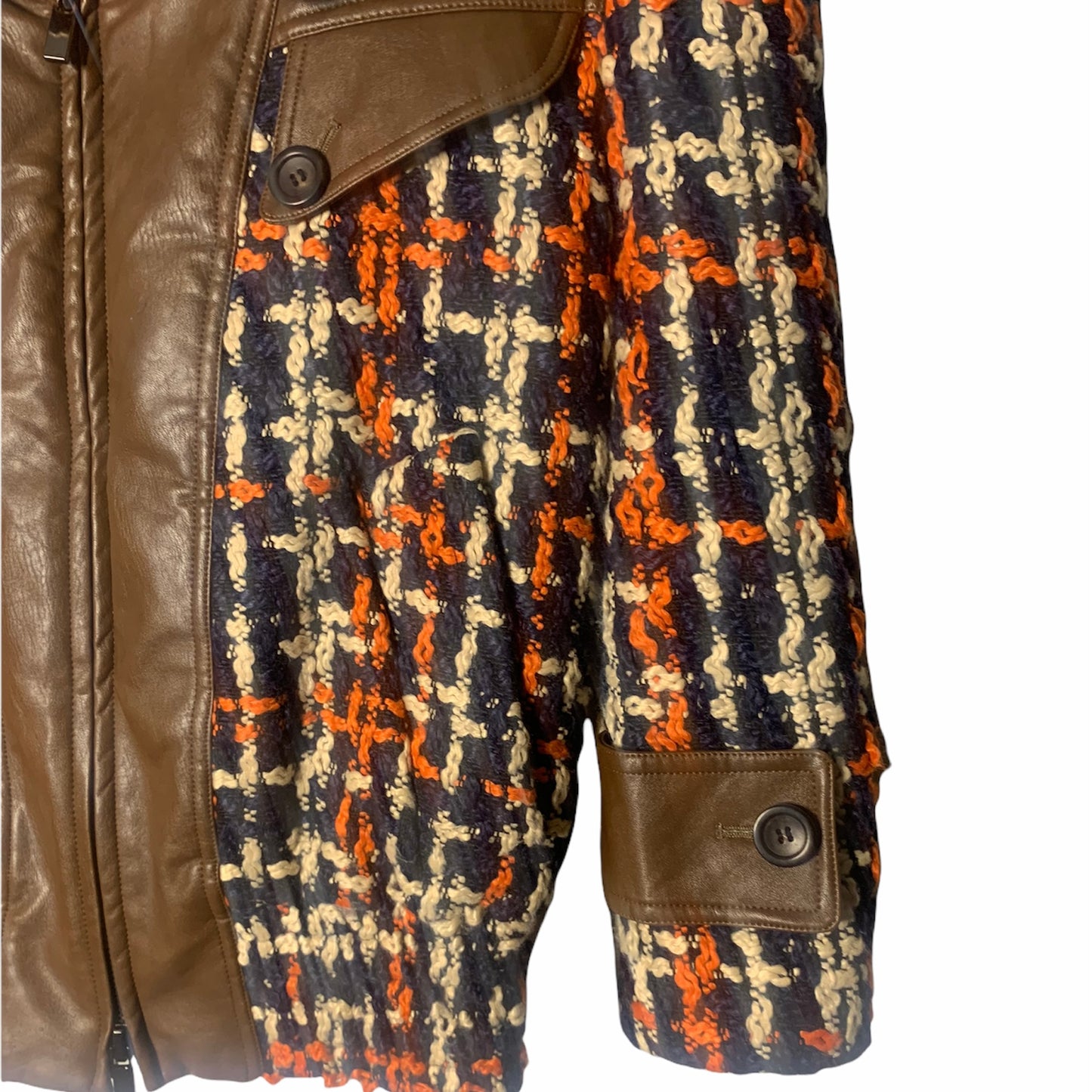 Women's Faux Leather Trim Crochet Knit Bomber Jacket