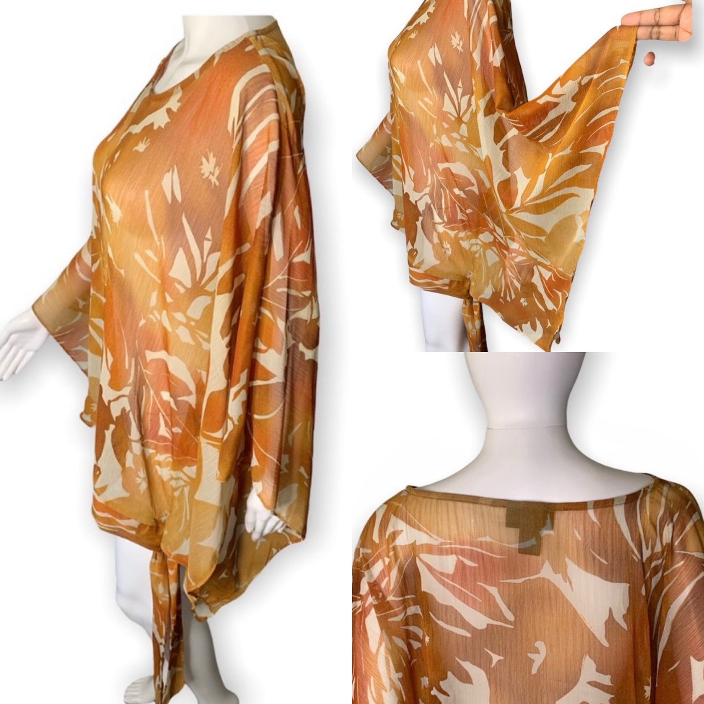 Lane Bryant Kimono Sleeve Tie Accent Orange & White Floral Blouse