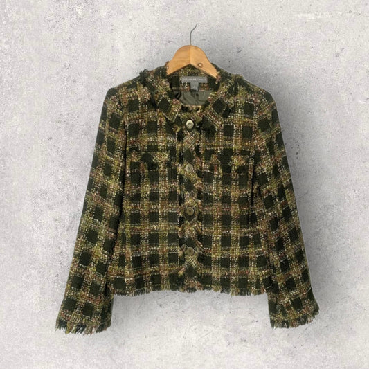 Vintage Josephine Chaus Green Metallic Tweed Blazer Women’s Size 6