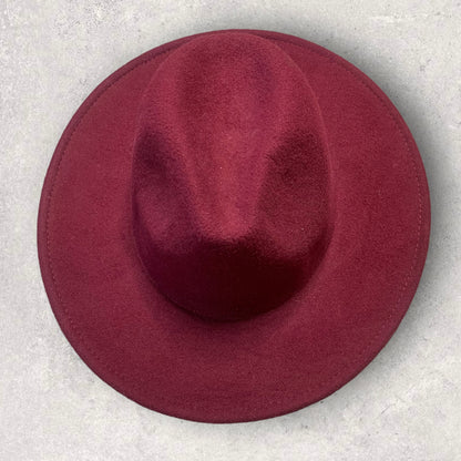 Boardwalk Empire Style Wide Brim Fedora Hat in Wine Red