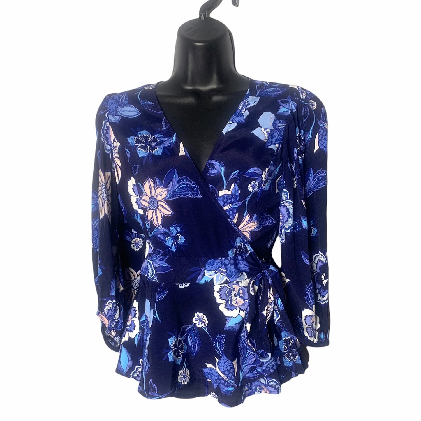 Women’s Blue Floral Crop Wrap Blouse