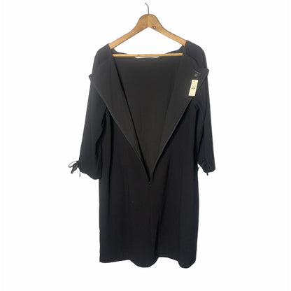 Black Moss Crepe Scalloped Neck ¾ Sleeve Shift Dress