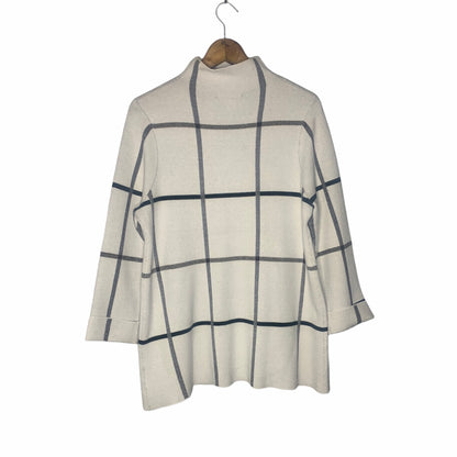 Gray & White Windowpane Print Smock Neck Sweater