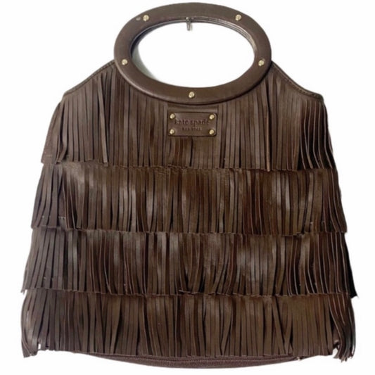 Chocolate Brown Fringe Wood Handle Bag