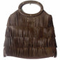 Chocolate Brown Fringe Wood Handle Bag