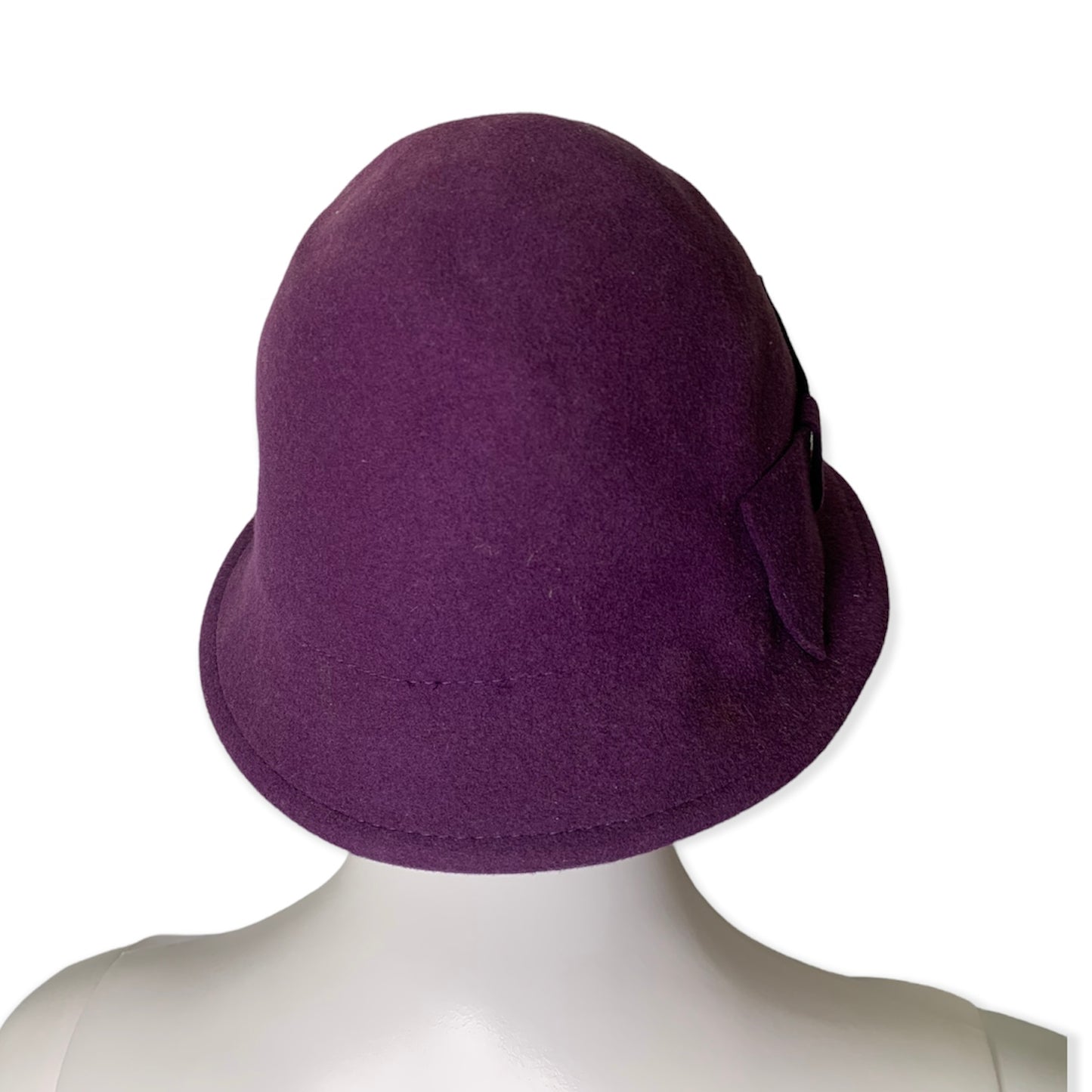 Vintage Bow Accent Wool Purple Cloche Hat
