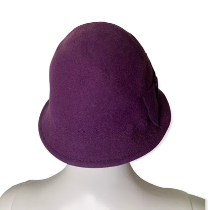 Vintage Bow Accent Wool Purple Cloche Hat