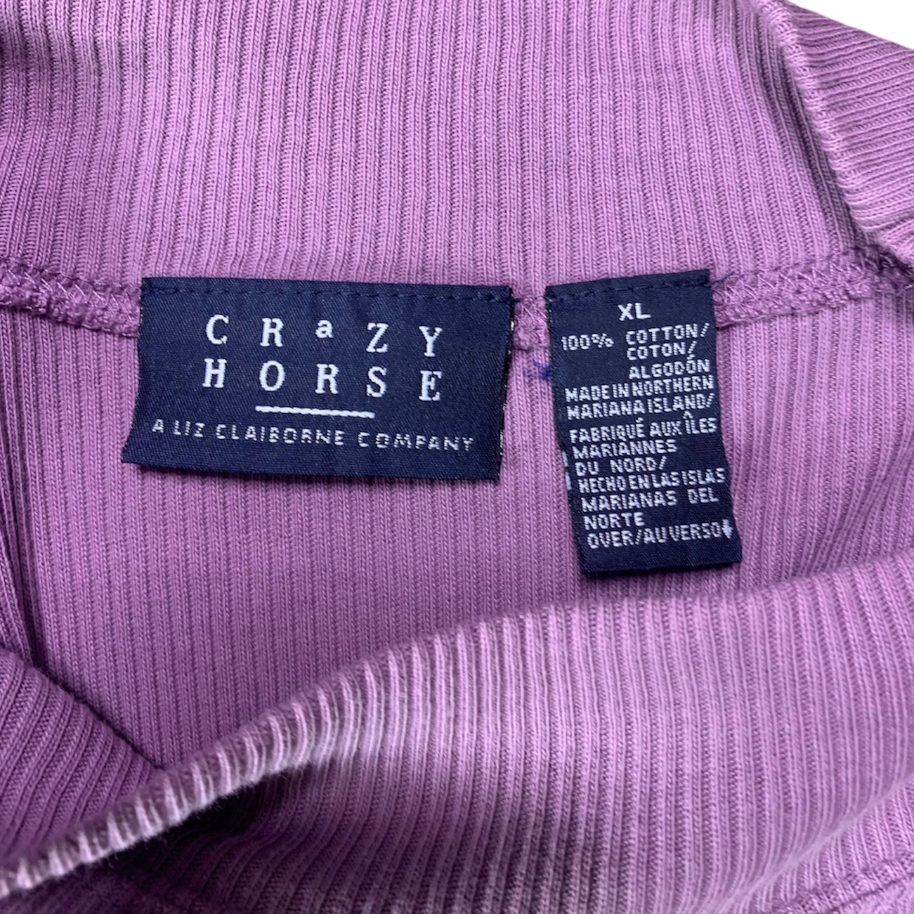 Vintage Crazy Horse Ribbed High Neck Lilac Short Sleeve Top