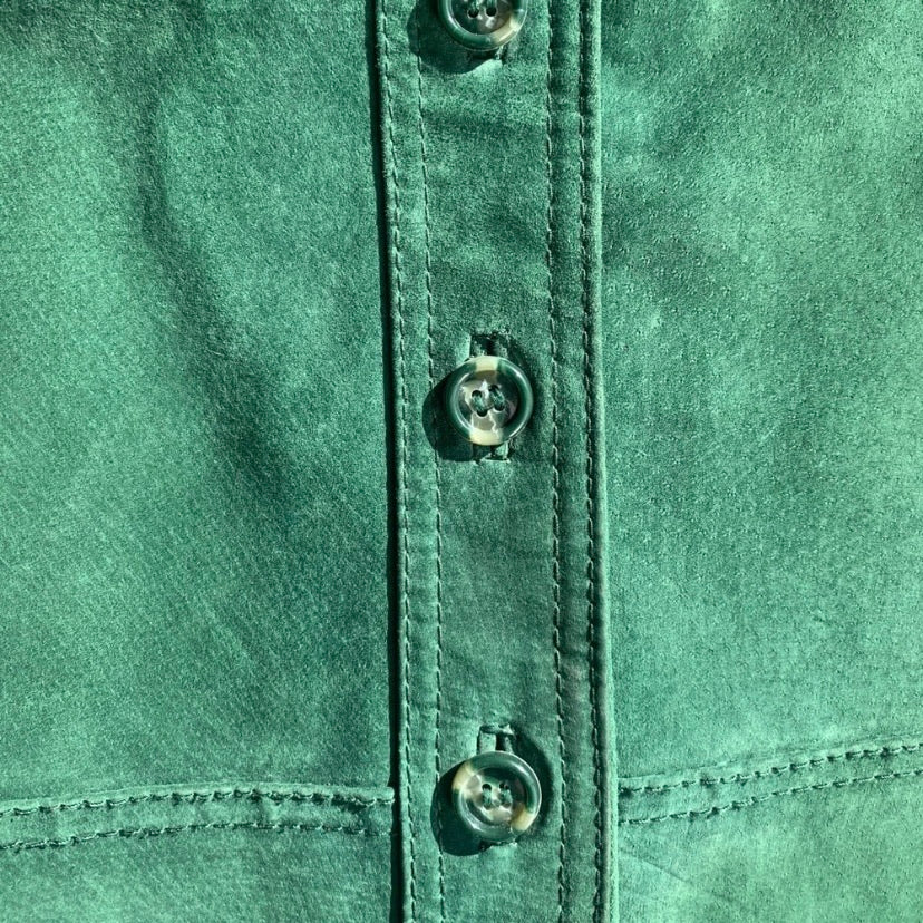 Vintage Forest Green Leather Button Front Midi Skirt