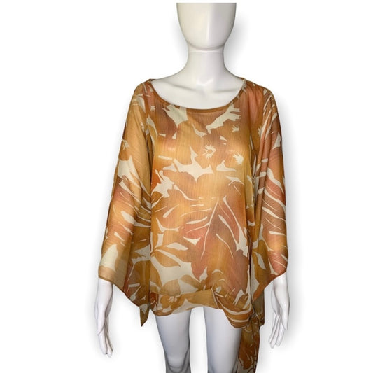 Lane Bryant Kimono Sleeve Tie Accent Orange & White Floral Blouse