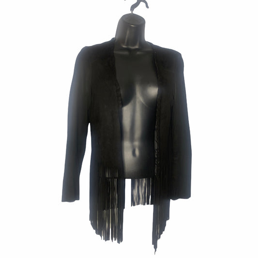Black Fringe Goat Leather Crop Jacket