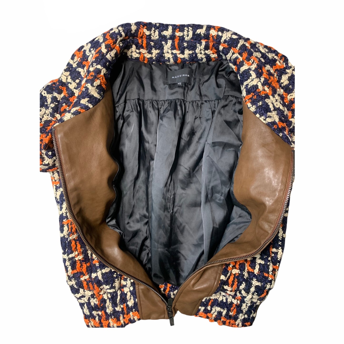 Women's Faux Leather Trim Crochet Knit Bomber Jacket