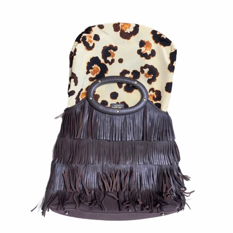 Chocolate Brown Fringe Wood Handle Bag