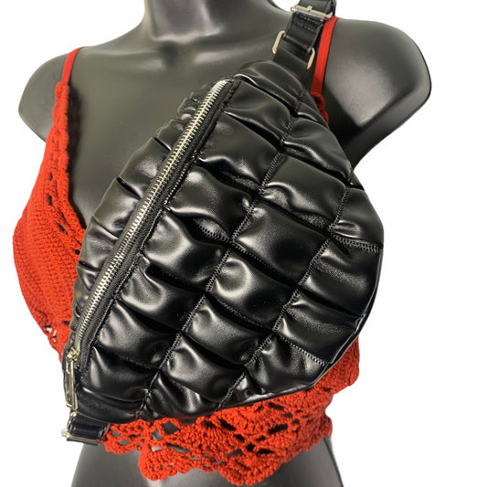 Women's Black Ruched Quilted Crossbody Bag