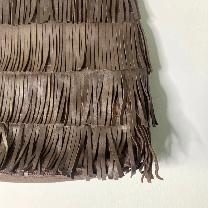 Chocolate Brown Fringe Wood Handle Bag
