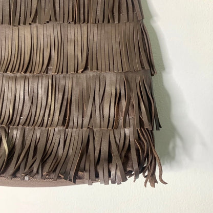 Chocolate Brown Fringe Wood Handle Bag