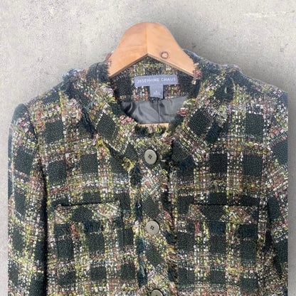 Vintage Josephine Chaus Green Metallic Tweed Blazer Women’s Size 6