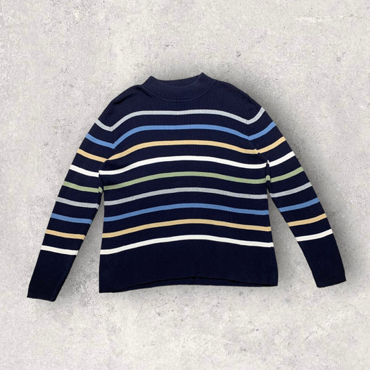 Vintage Karen Scott Gorpcore Ribbed Striped Blue Mock Neck Sweater Women’s Size XL
