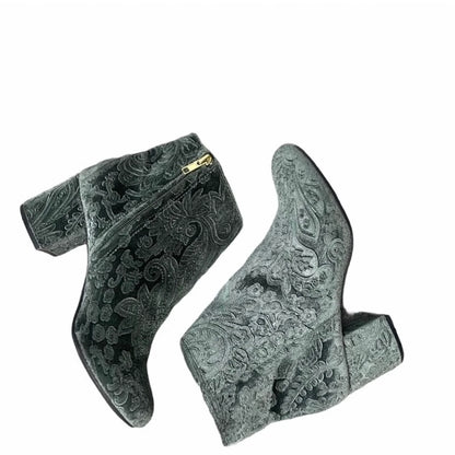 Sage Green Velvet Ankle Boots