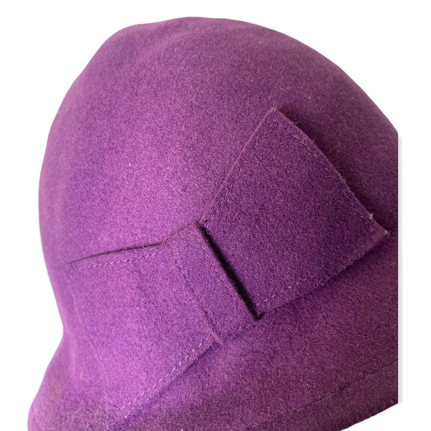 Vintage Bow Accent Wool Purple Cloche Hat