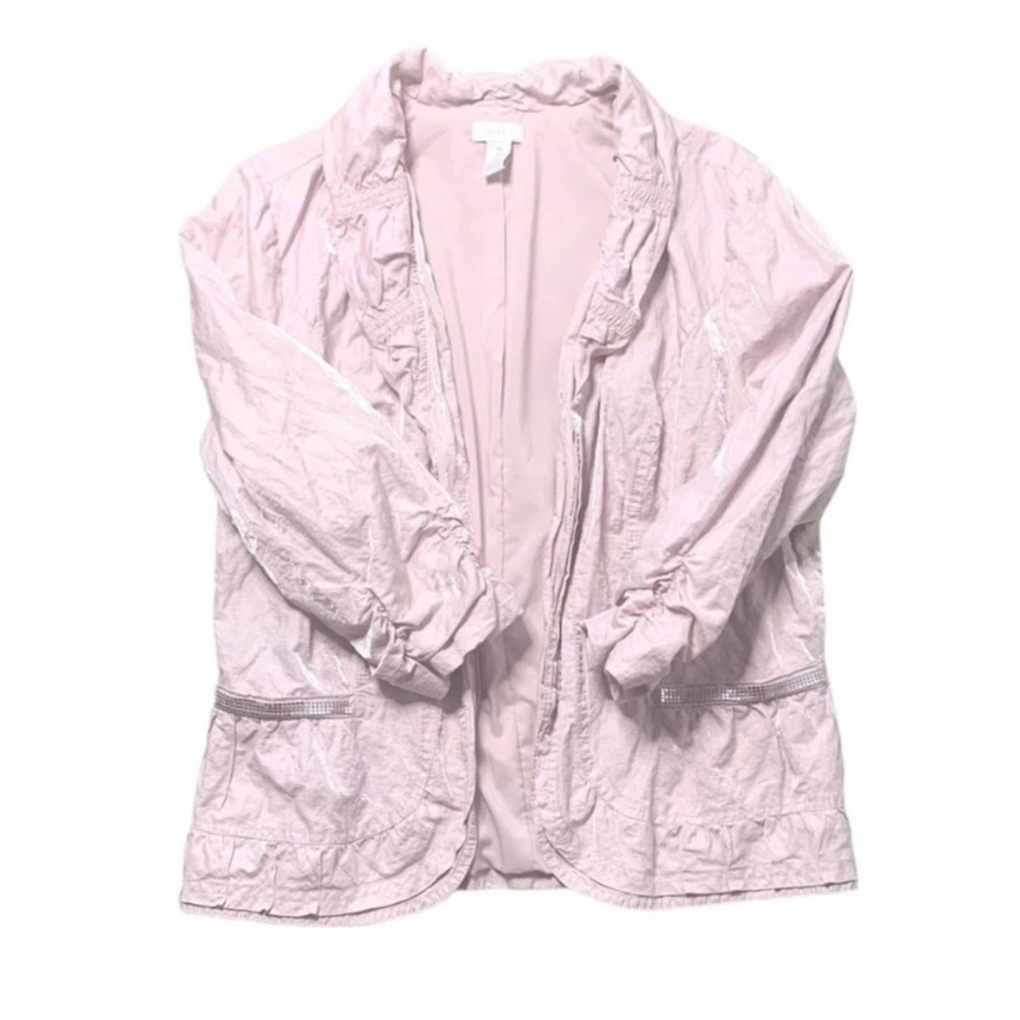 Chico’s Metallic Cringle Women’s Blush Pink Jacket Size Large