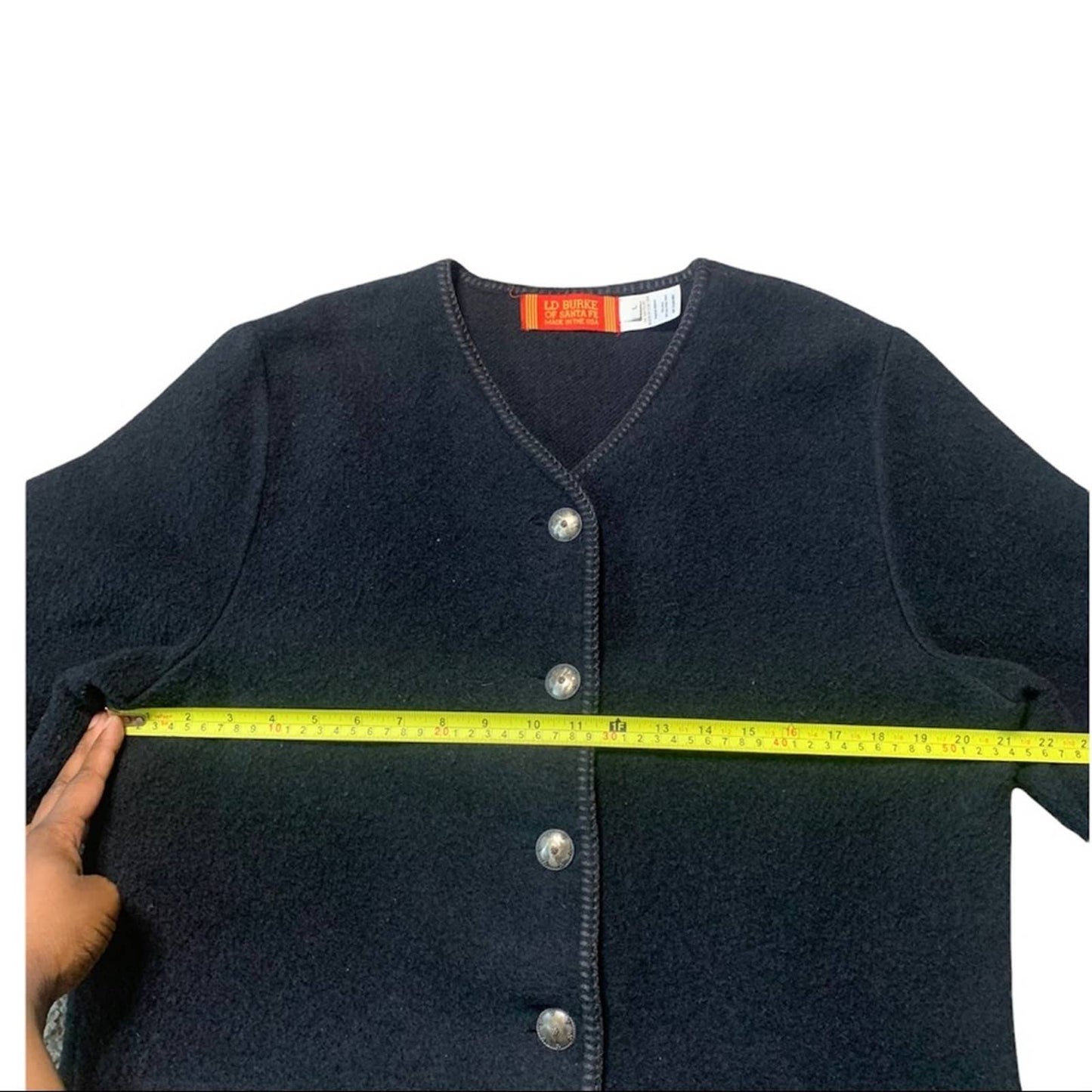 Vintage Button Front Fringe Black Wool Blend Cardigan