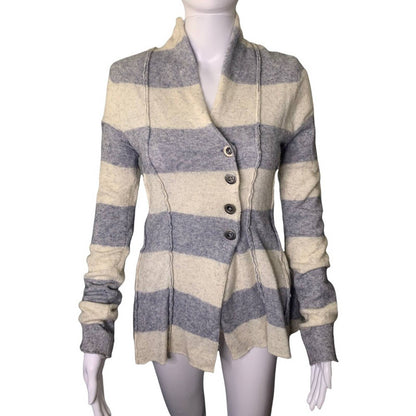 Women's Seamed Wool Blend Button Front Gray & White Cardigan Size XS