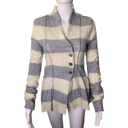 Women's Seamed Wool Blend Button Front Gray & White Cardigan Size XS