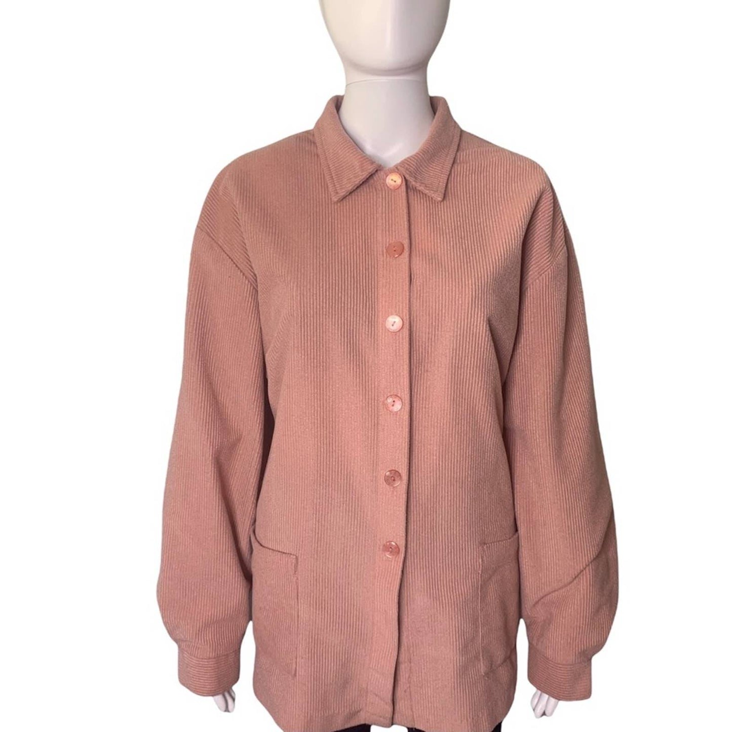 Vintage 90s Ribbed Women’s Pink Button Down Shacket Shirt Jacket