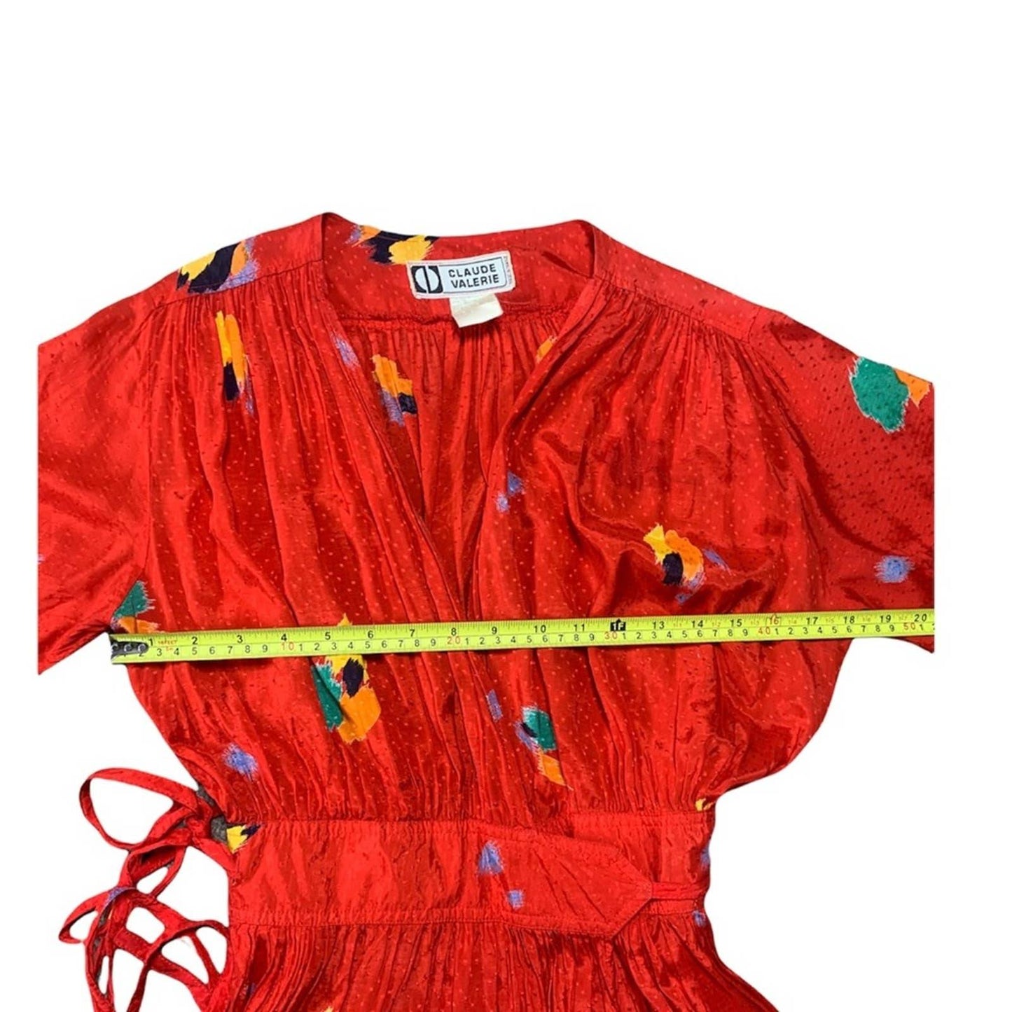 Vintage Tropical Print Satin Women’s Red Wrap Dress