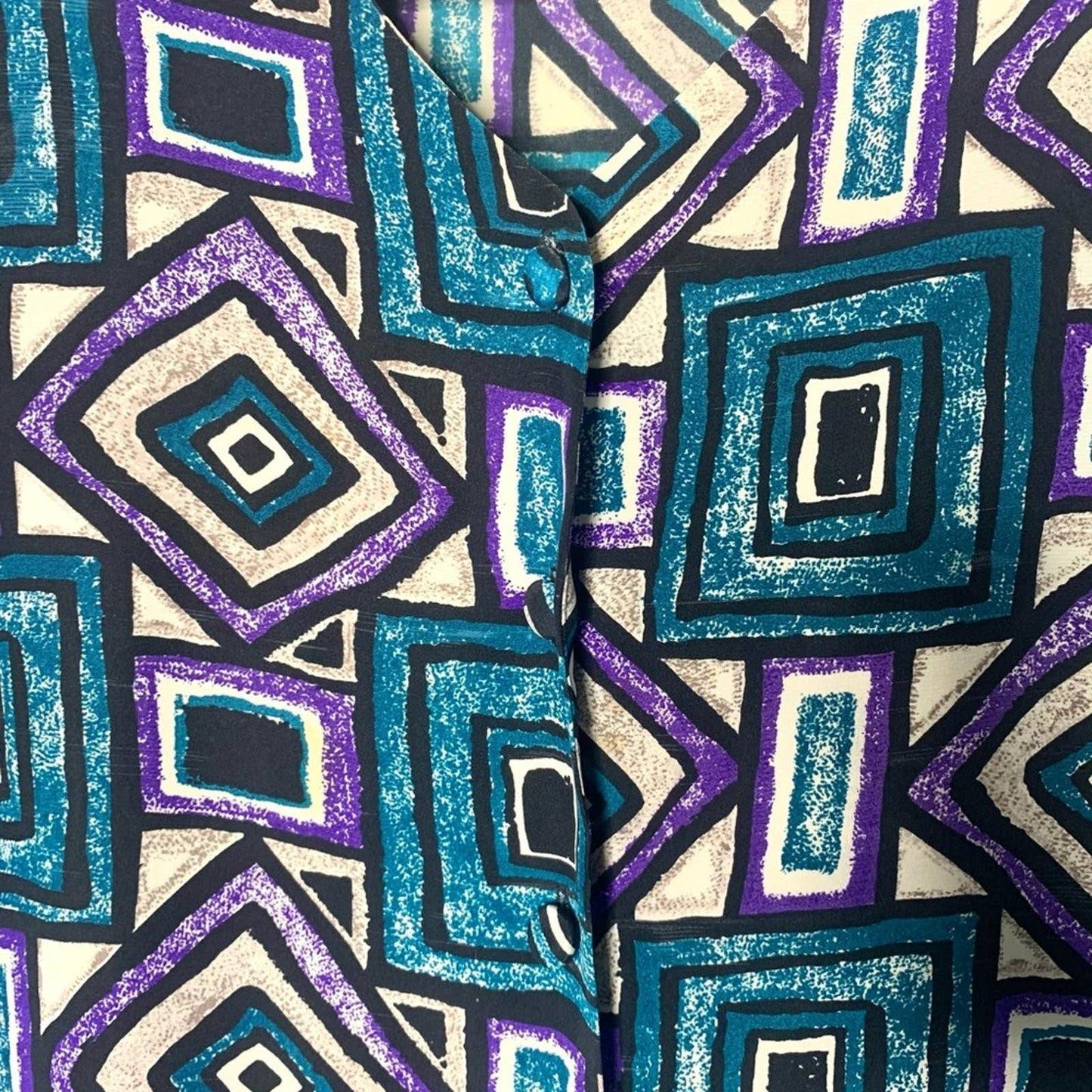 Vintage Papell Too Women’s Green Geometric Print Silk Button Blouse Size 8