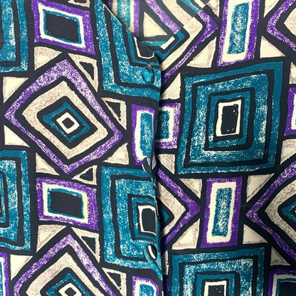 Vintage Papell Too Women’s Green Geometric Print Silk Button Blouse Size 8