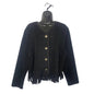 Vintage Button Front Fringe Black Wool Blend Cardigan