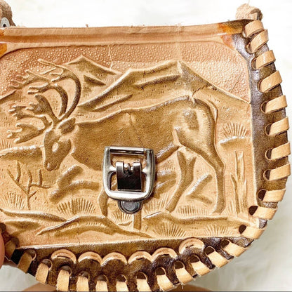 Vintage Handmade Leather Mini Nature Scene Bag