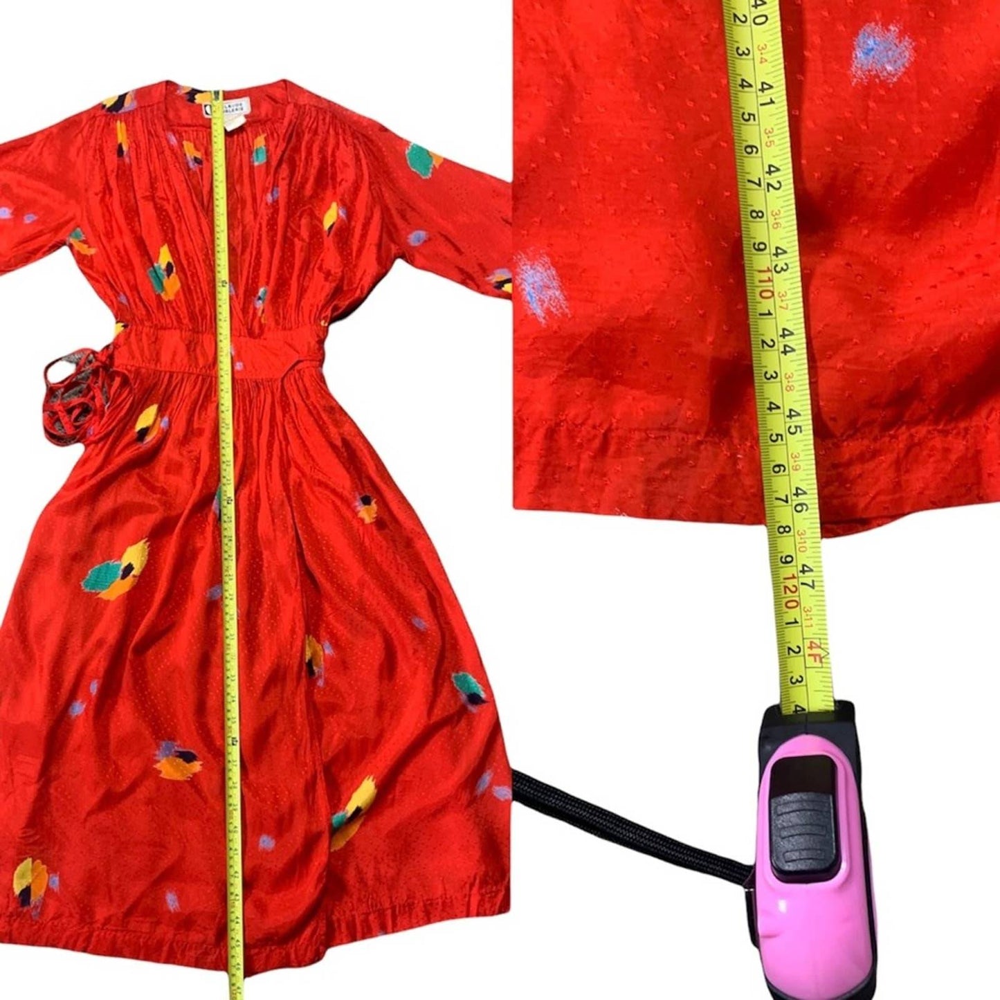 Vintage Tropical Print Satin Women’s Red Wrap Dress