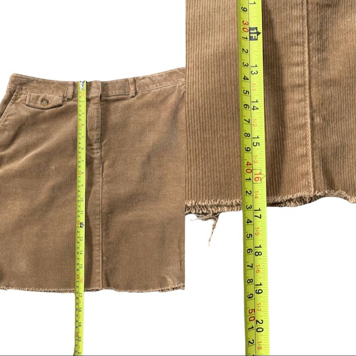 Retro Women's Corduroy Raw Hem Brown Mini Skirt Size 8