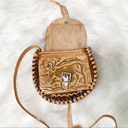 Vintage Handmade Leather Mini Nature Scene Bag